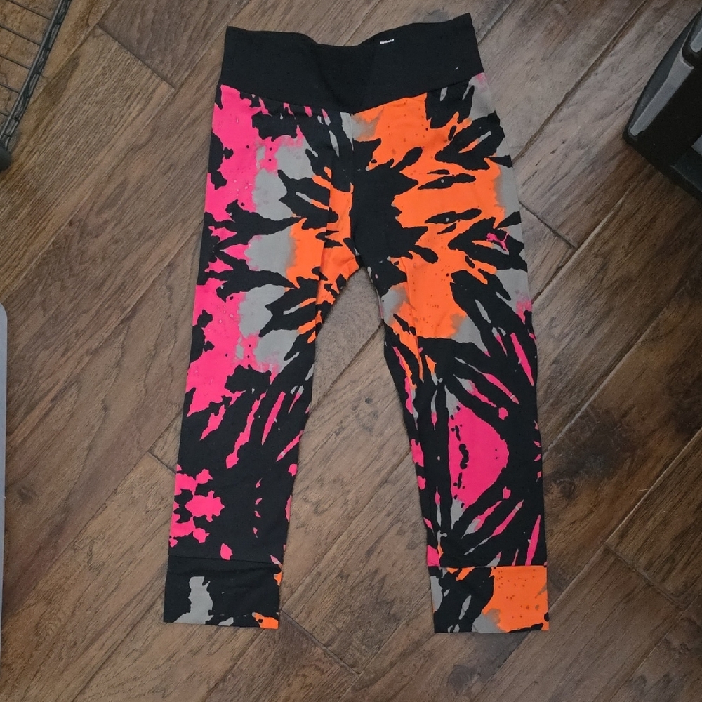 Puma Crop Leggings in Pink, Orange, and Black